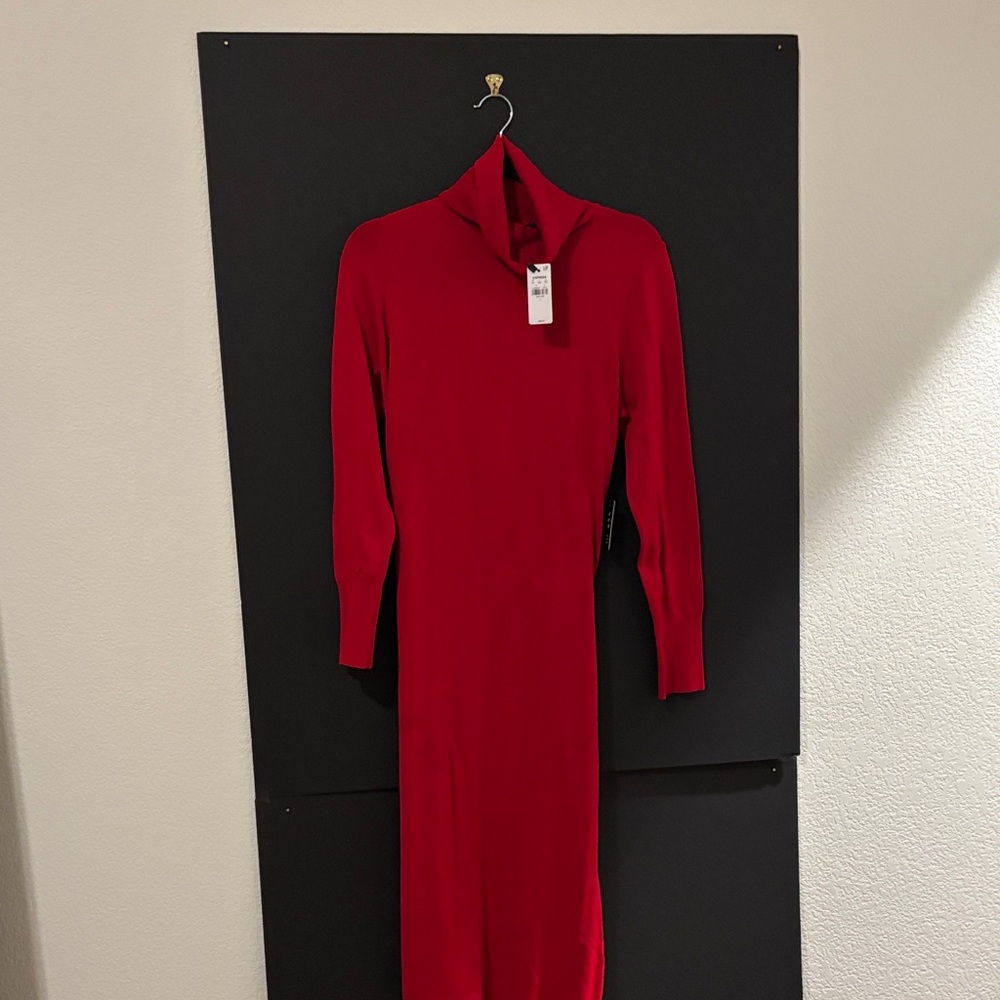 Express Vibrant Red Long Sleeve Dress